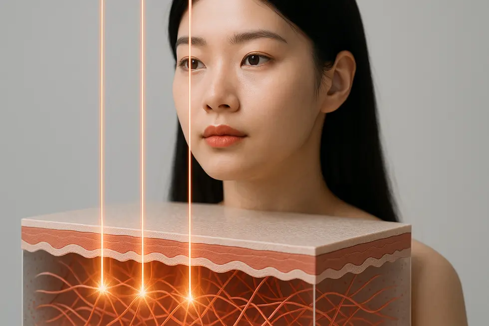 A visual representation of how Sellas fractional laser penetrates the skin to stimulate collagen production.