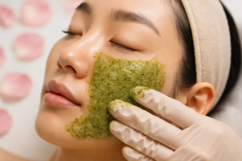 A certified esthetician applying a professional Rose de Mer peel.