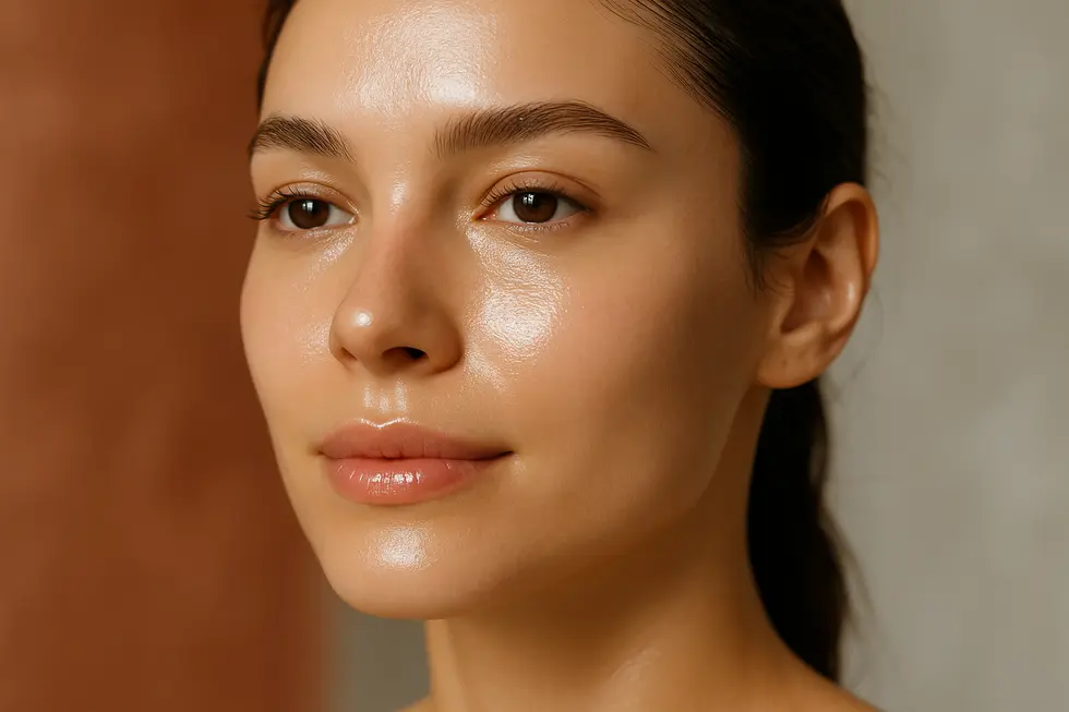 潤いとハリ、ツヤのある健康的な肌のクローズアップ。