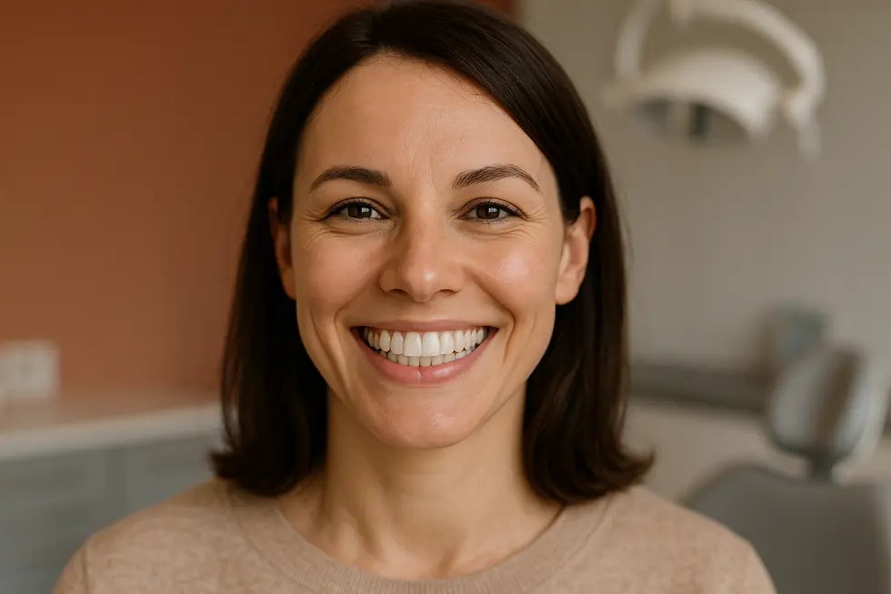 完璧なインプラントを持つ人が自信を持って笑顔を見せているクローズアップ画像。