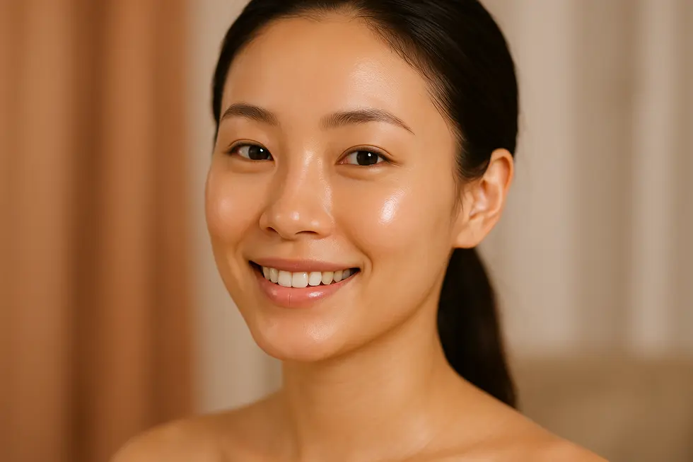 プラチナPTT治療で肌悩みを解決し、自信に満ちた笑顔を見せる女性のクローズアップ。