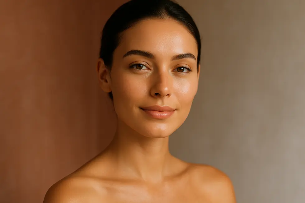 リバイブレーザー治療後の健康で輝く肌を持つ女性のクローズアップ。