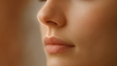 コルメラフィラーによって整えられた、美しい鼻先のクローズアップ写真。