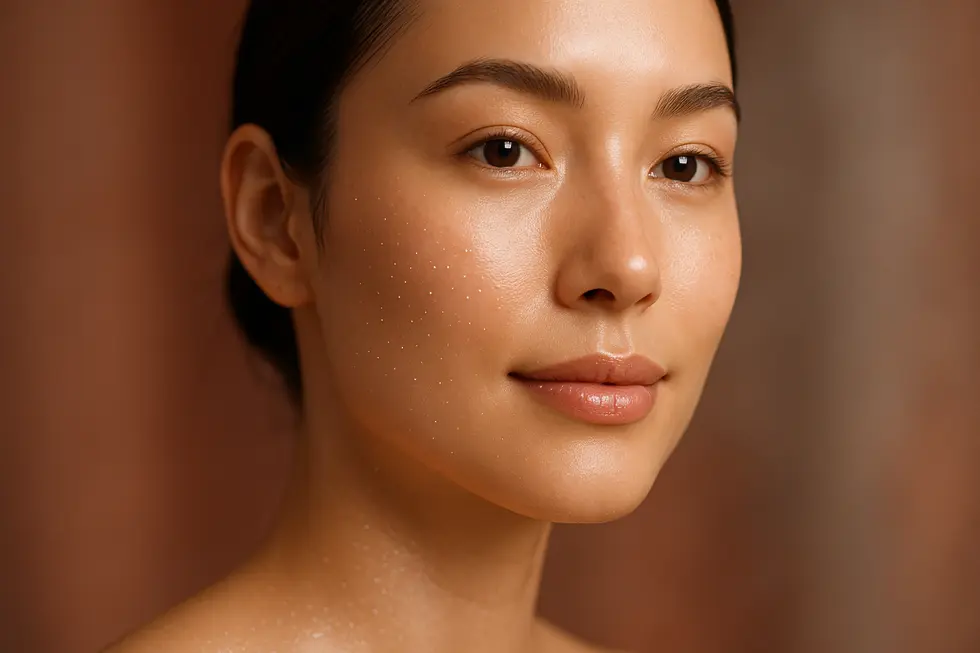 エピティコン施術によって透明感とハリを取り戻した、美しく輝く女性の肌のクローズアップ画像。