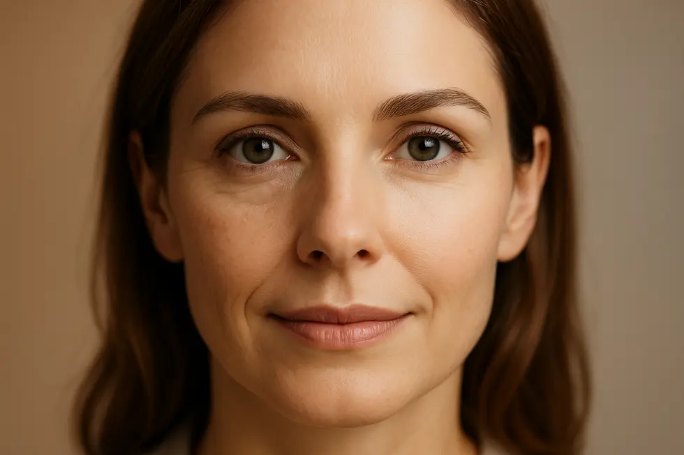 アイサーマージ施術で改善された、ハリと若々しさのある女性の目元のクローズアップ画像。