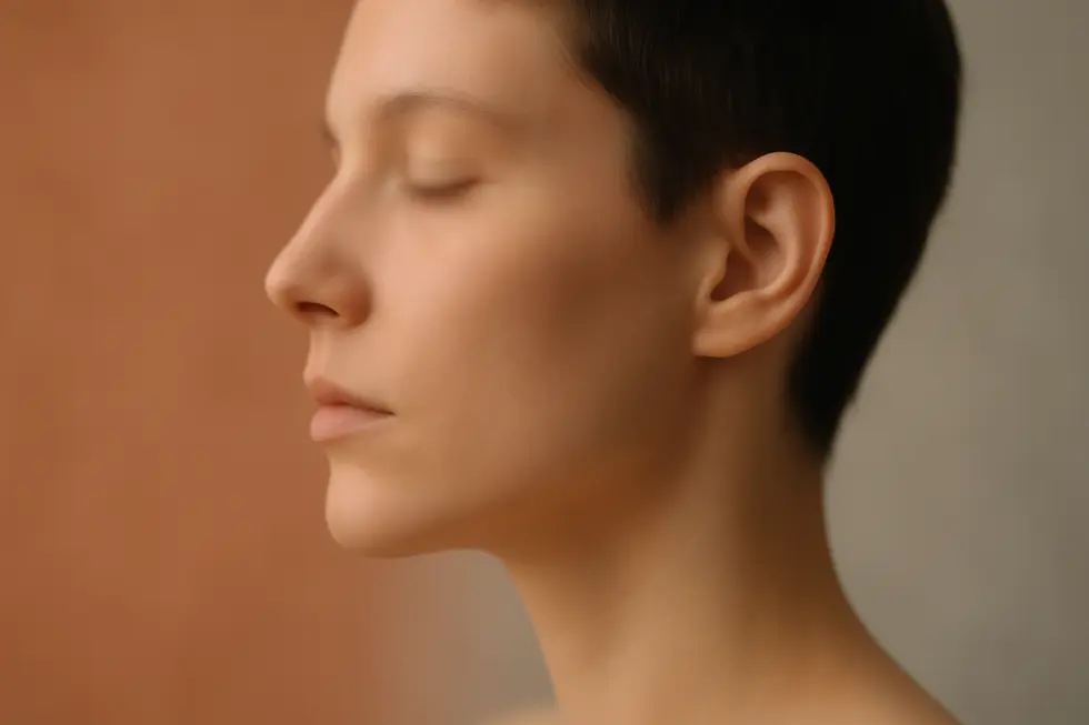 理想的なフェイスラインの横顔を示すイメージ。顔面輪郭手術による変化を象徴。