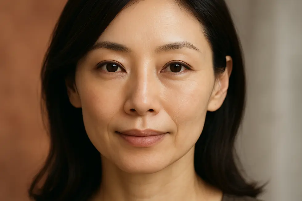 若々しくボリュームアップした顔と、穏やかな表情の女性の顔