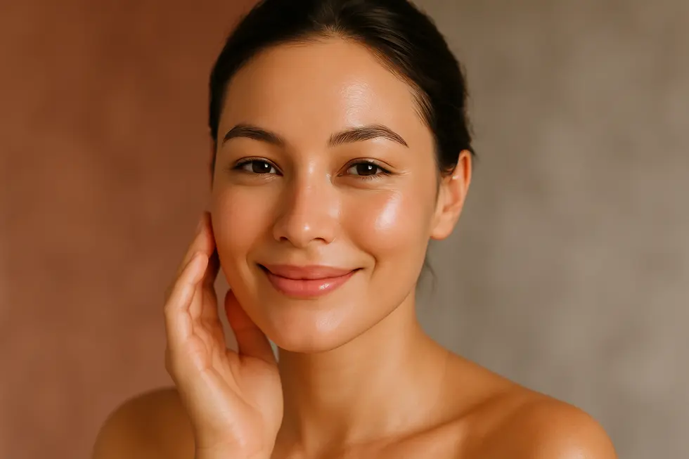 ジェネシス治療によって肌の調子が良くなり、穏やかに微笑む女性の顔。