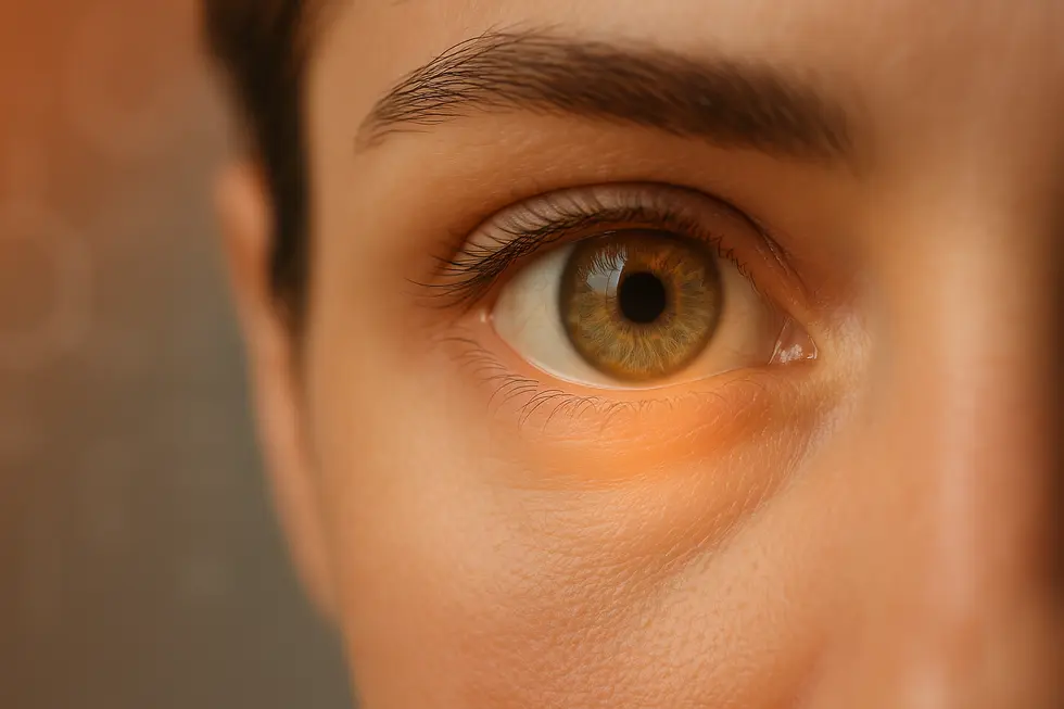 視力が向上したことを象徴する、虹彩の周りに柔らかい光を放つ人間の目のクローズアップ画像。