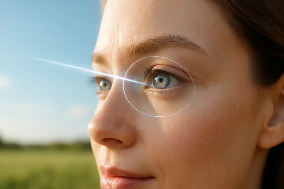 レーシック手術によって視力が改善された、遠くを見つめる健康的な目のイメージ