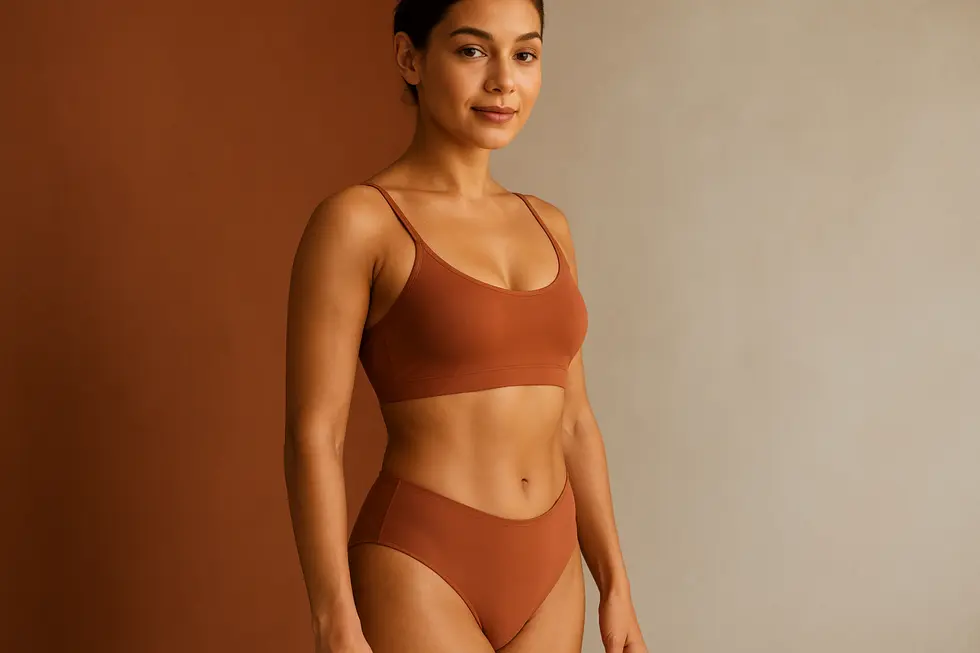 ルシェイプ施術により引き締まったボディラインと自信を感じさせる女性のイメージ。