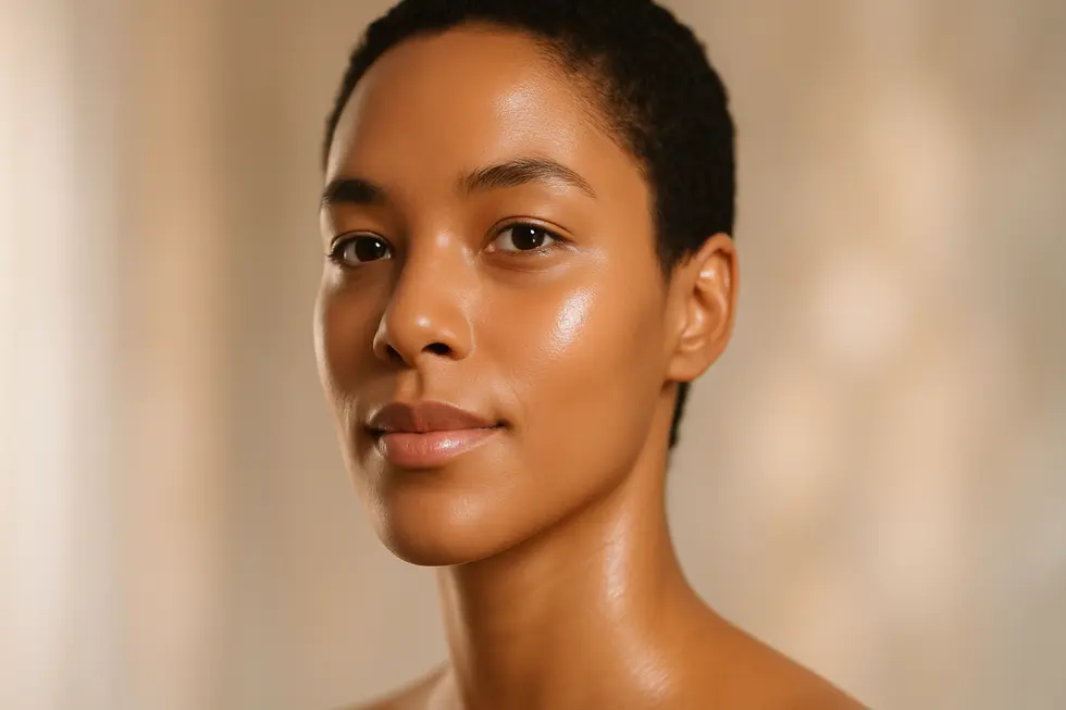 ネオビームレーザーで美しくなった、輝く肌の人物のクローズアップ。