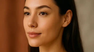 自然で美しい鼻のラインを持つ人物の横顔。鼻フィラーによる自然な変化を表現しています。