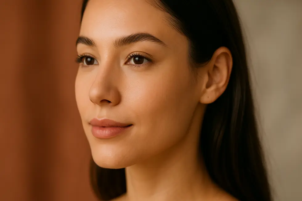 自然で美しい鼻のラインを持つ人物の横顔。鼻フィラーによる自然な変化を表現しています。