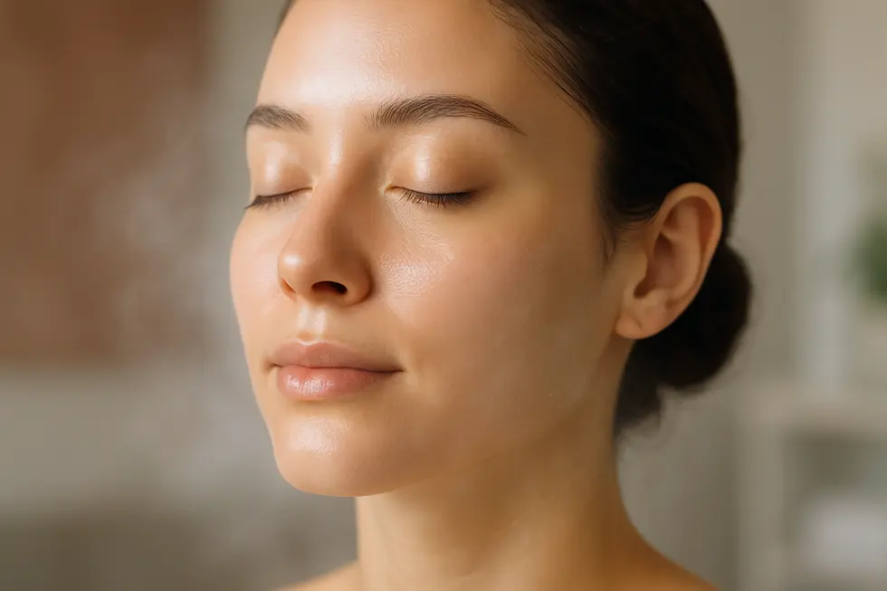 オゾンピールによって改善された、明るく健康的で滑らかな肌のクローズアップ。