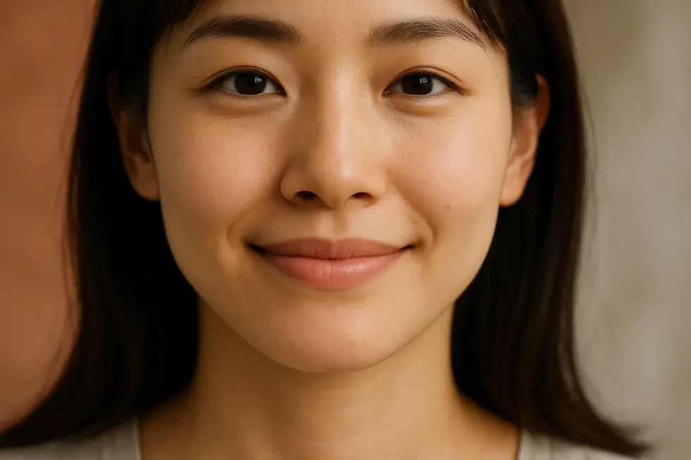 鼻の下が美しくバランスの取れた、若々しい印象の日本人の顔のクローズアップ。