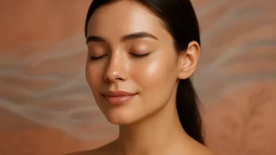 健康的で輝く肌の女性の顔。リズネによる肌再生を象徴するイメージ。