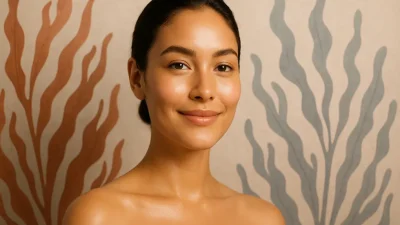 透明感があり、健康的に輝く女性の肌のクローズアップ。