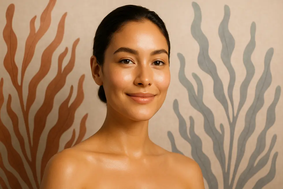 透明感があり、健康的に輝く女性の肌のクローズアップ。