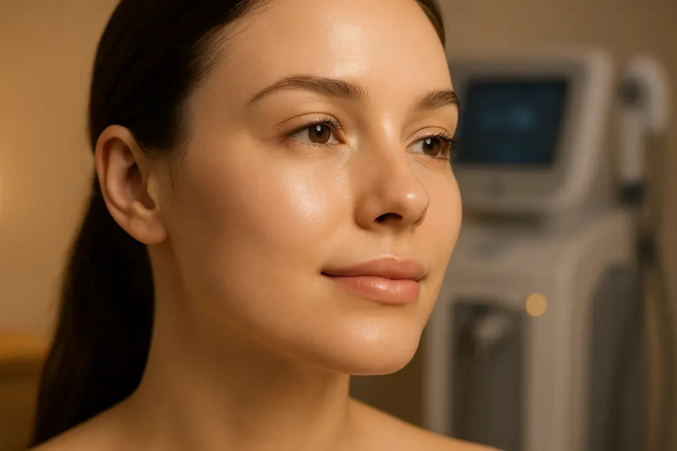 テラクリア施術によってニキビや毛穴の悩みが改善され、健康的でクリアな肌になった女性のクローズアップ画像。