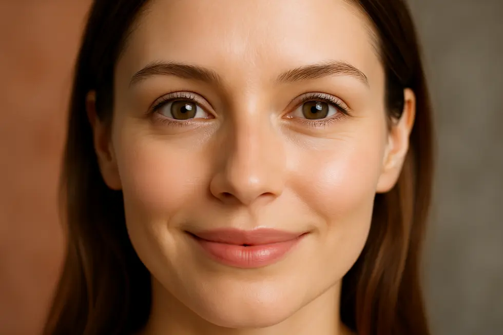 目の下フィラー施術後、くまやへこみがなくなり、明るく若々しくなった女性の目元のクローズアップ写真。