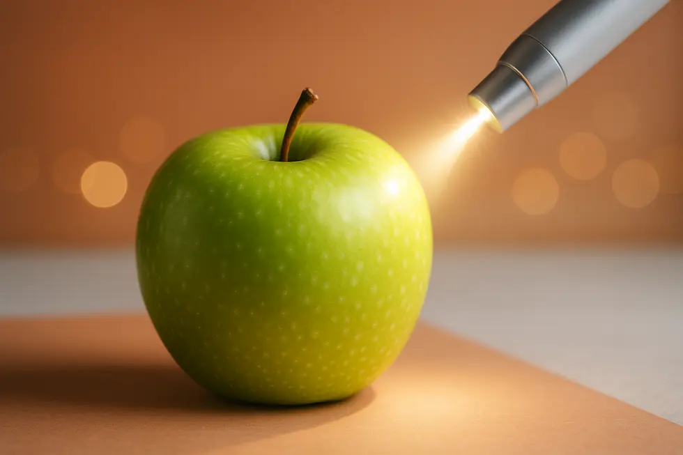 新鮮な青リンゴと柔らかな光が描かれた、アップルトーニングを象徴する画像。