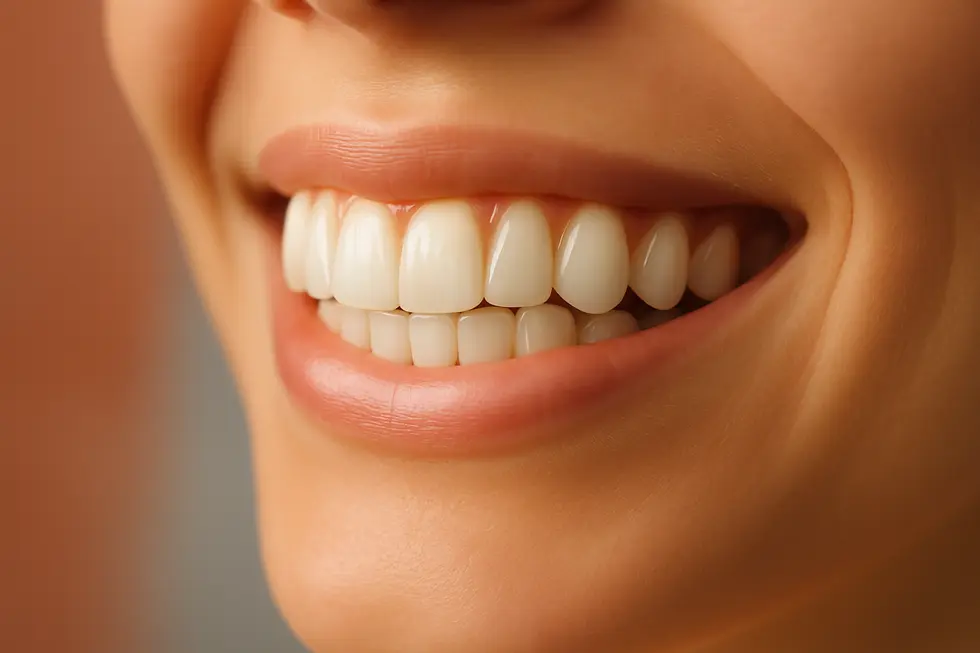 健康で白い歯が並んだ口元がクローズアップされており、清潔感と安心感を与えている。