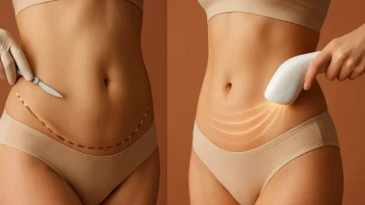 外科的ボディリフトと非侵襲的ボディリフトの二つの異なるアプローチを比較するメイン画像。