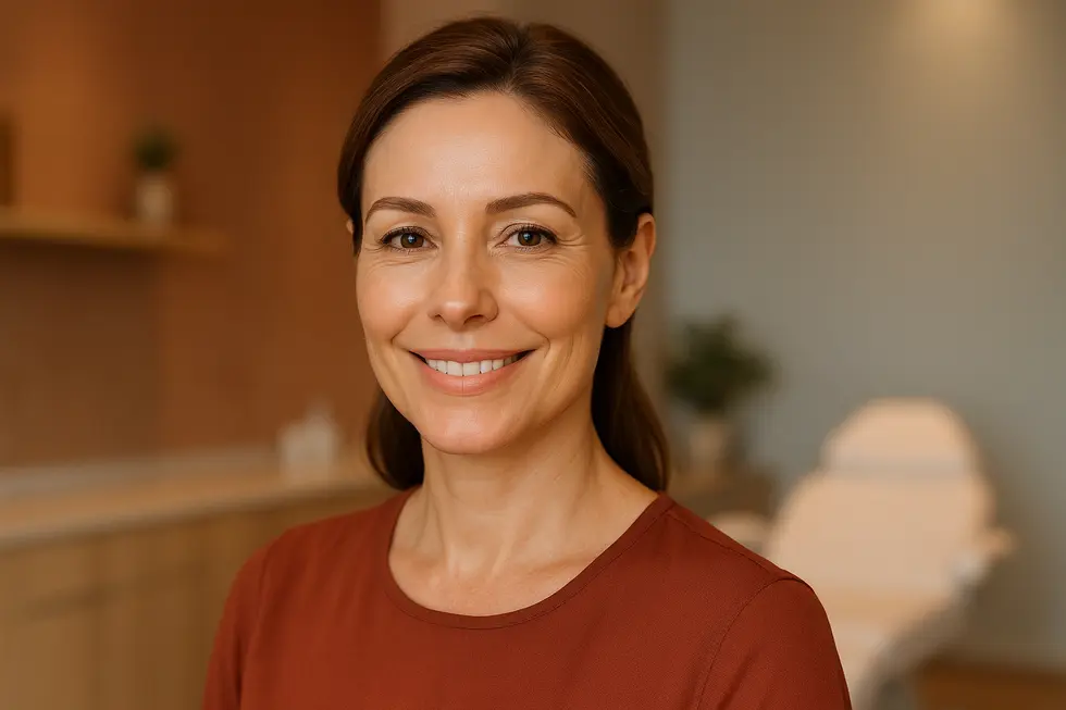 たるみが改善され、自然にリフトアップされた若々しい女性の顔。