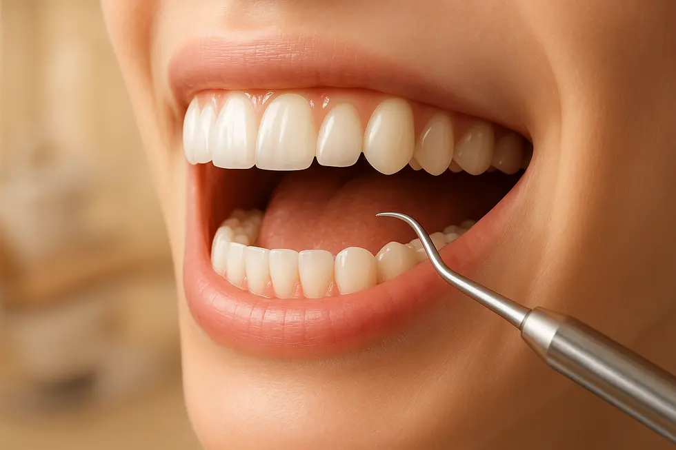 清潔で健康な歯と歯茎のクローズアップ画像、歯科ケアの重要性を示す