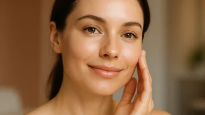 自然な若返りを遂げた女性の顔のクローズアップ。エトレベルの効果で肌にハリと輝きがあり、美しさが際立っている。