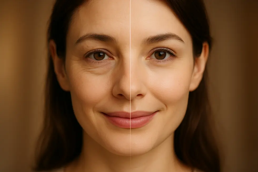 上眼瞼・下眼瞼手術で目の印象が改善され、若々しくなった女性の顔。