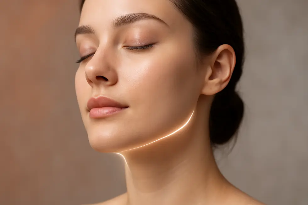 輪郭がすっきりした顔のクローズアップ画像。