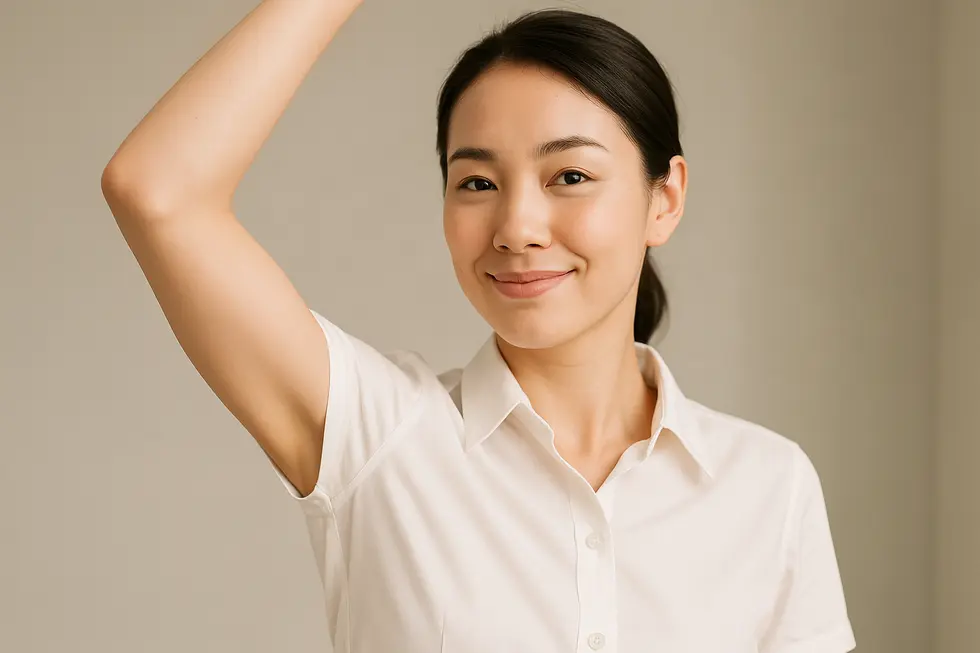 多汗症ボトックスの効果により、汗ジミがなくなり、快適に過ごしている人のワキ。