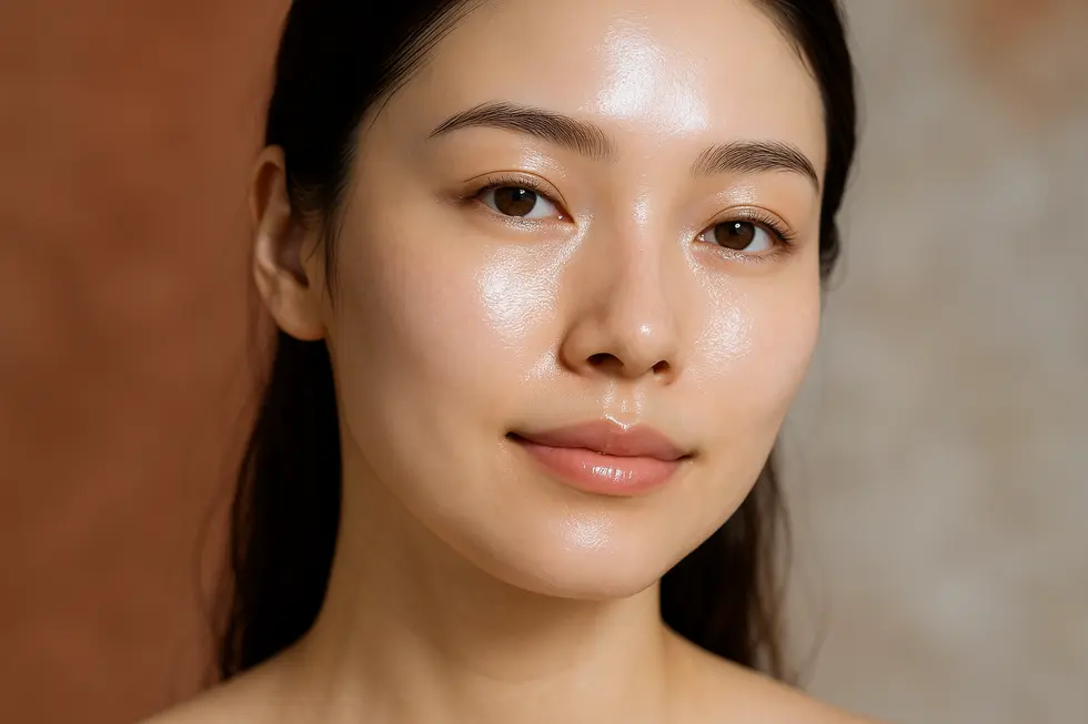 内側から発光するようなツヤとハリのある、健康的で美しい女性の肌のクローズアップ。