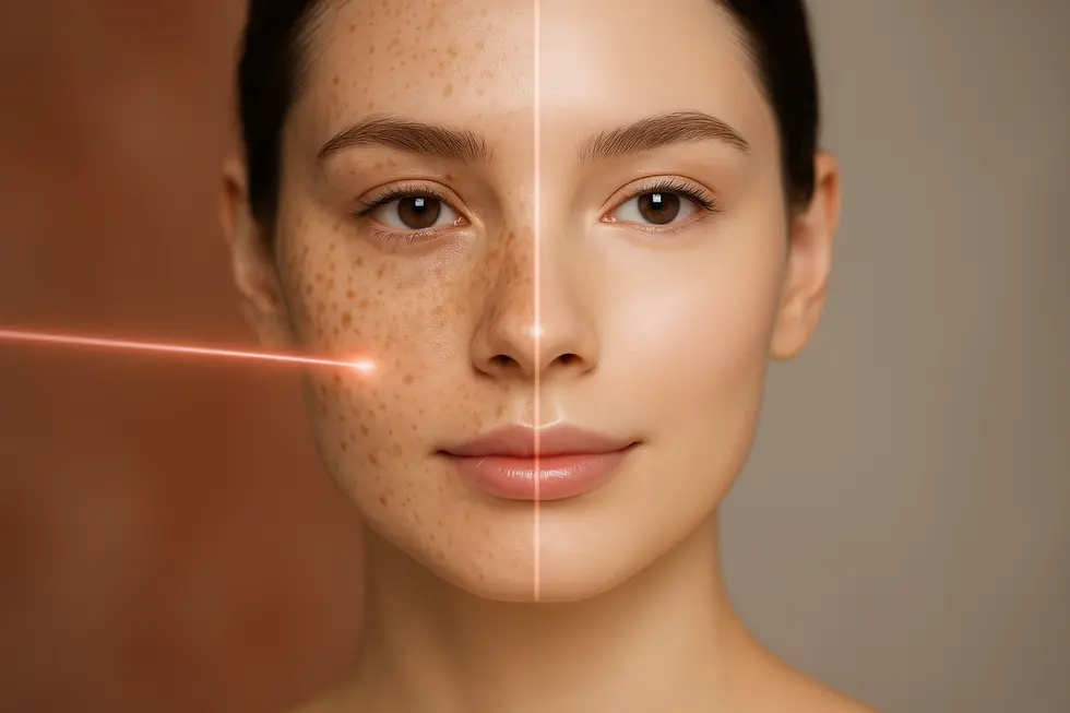 ルビーレーザー治療によるシミ除去後の、透明感のある美しい肌のイメージ