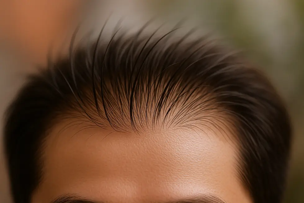 健康的で豊かな髪が生えている清潔な頭皮のクローズアップ画像。