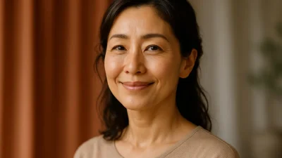 自然な若返り効果を実感し、自信に満ちた笑顔の女性の顔。