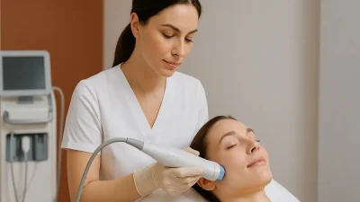 サーマージ施術中のイメージ。専門家が患者の顔にデバイスを適用している。