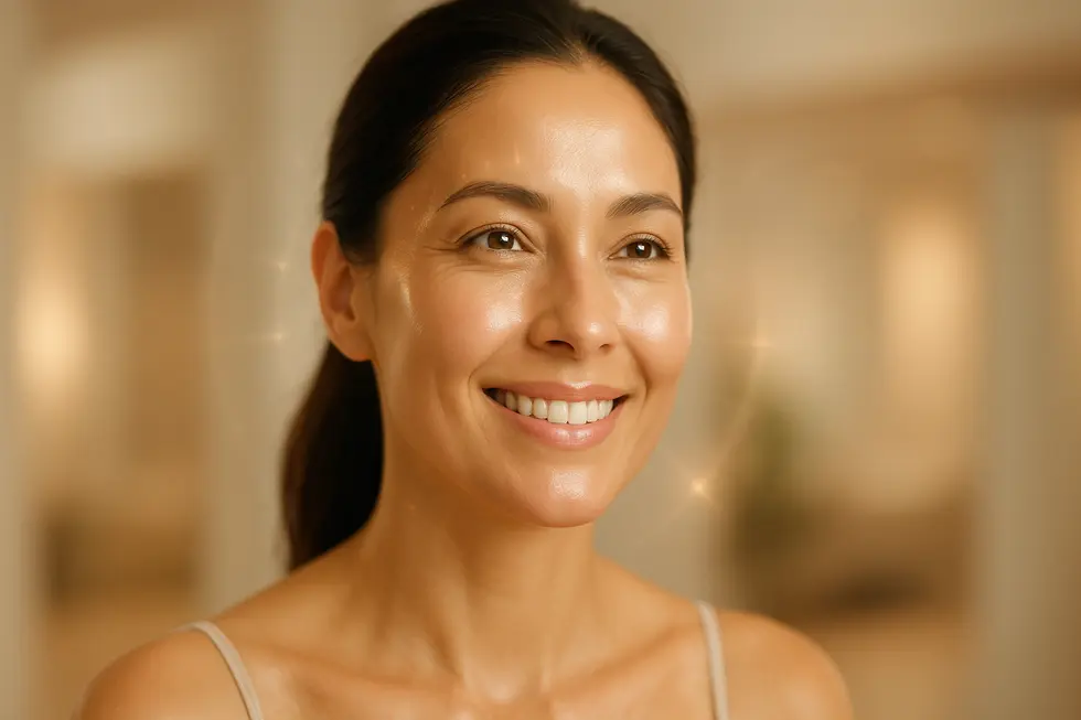 チューンリンクル施術後の、ハリとツヤのある美しい肌を持つ女性のポートレート。