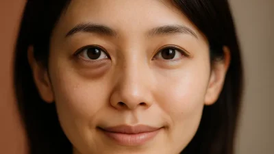 目の下のクマが改善され、明るい印象になった目元の女性のビフォーアフターのイメージ。