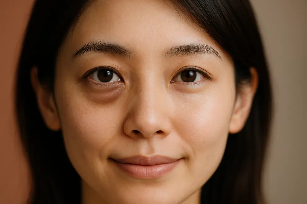 目の下のクマが改善され、明るい印象になった目元の女性のビフォーアフターのイメージ。