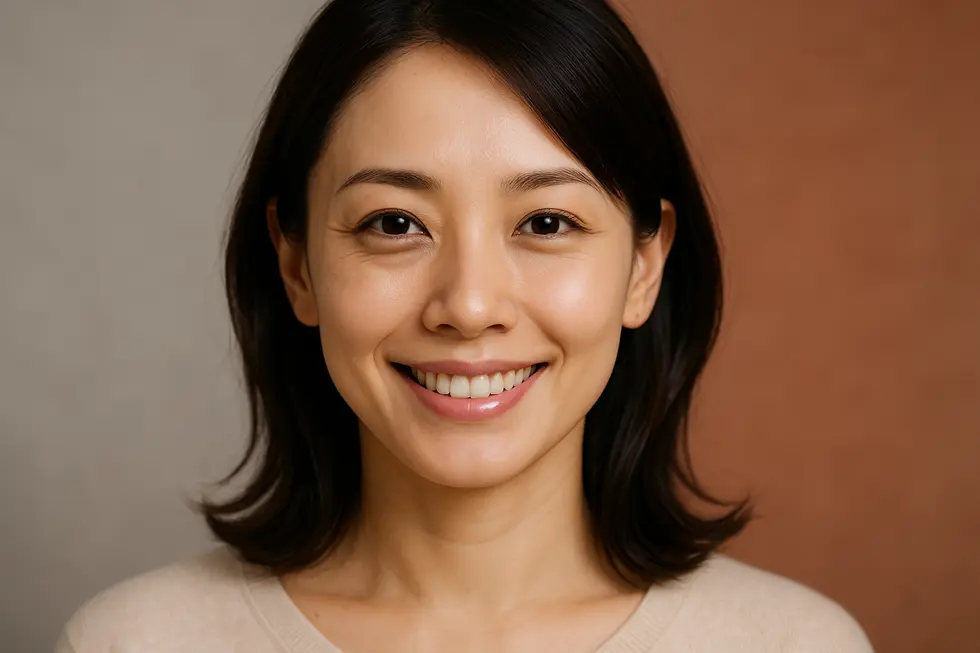 目の下の脂肪除去により、すっきりとした目元を手に入れた女性のポートレート。