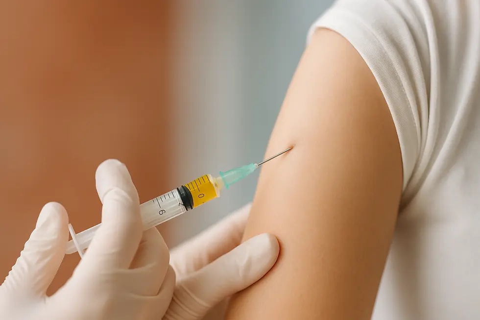 専門家によるビタミン注射の様子。清潔感と安心感が伝わる画像。