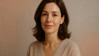 膣ソノケアの施術後、自信に満ちた笑顔を見せる女性のポートレート。