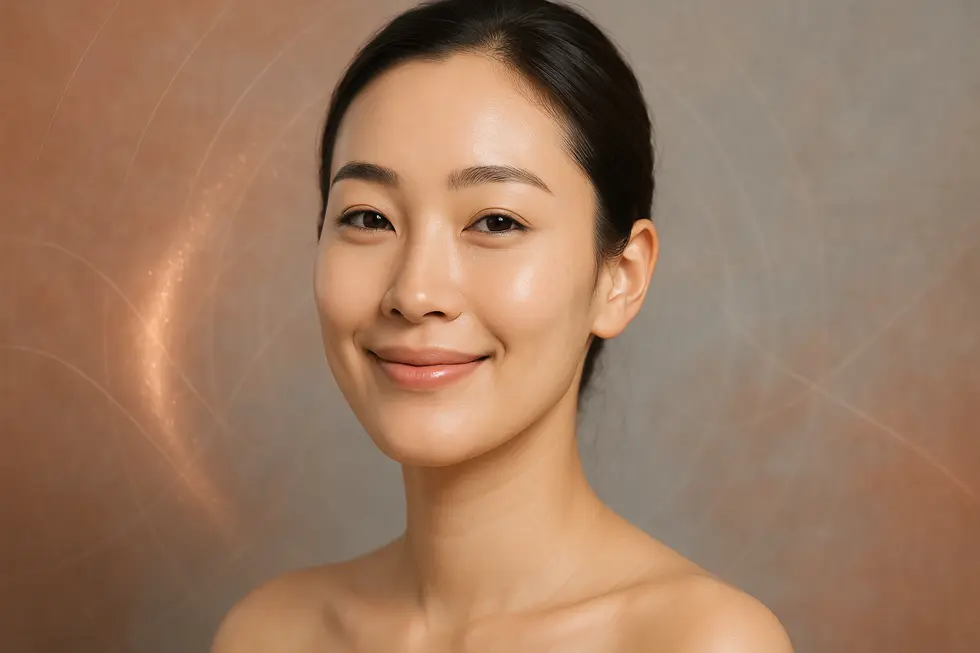 ニキビのない、滑らかで美しい肌の女性。