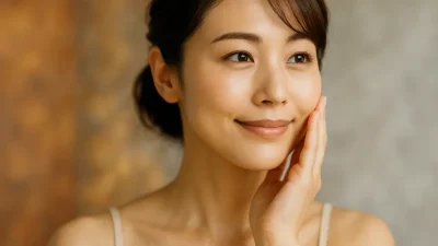 カルボキシセラピーによって肌のハリとツヤを取り戻し、満足そうな笑顔を見せる女性。