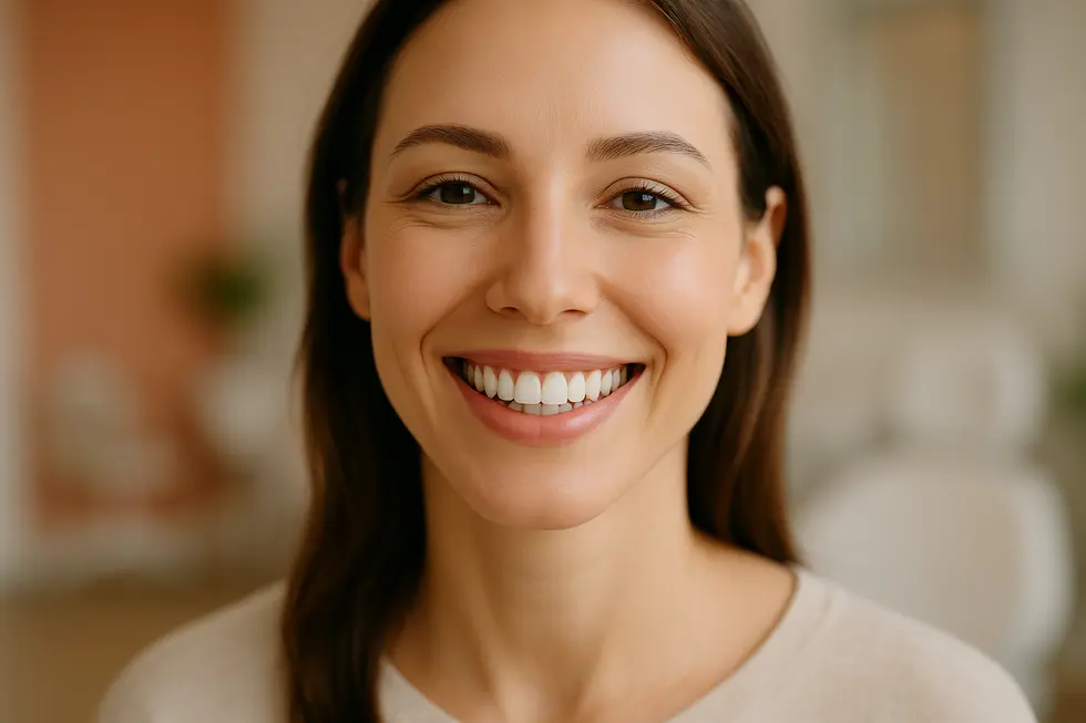 歯茎の整形後に自信を持って微笑む人の顔のクローズアップ。