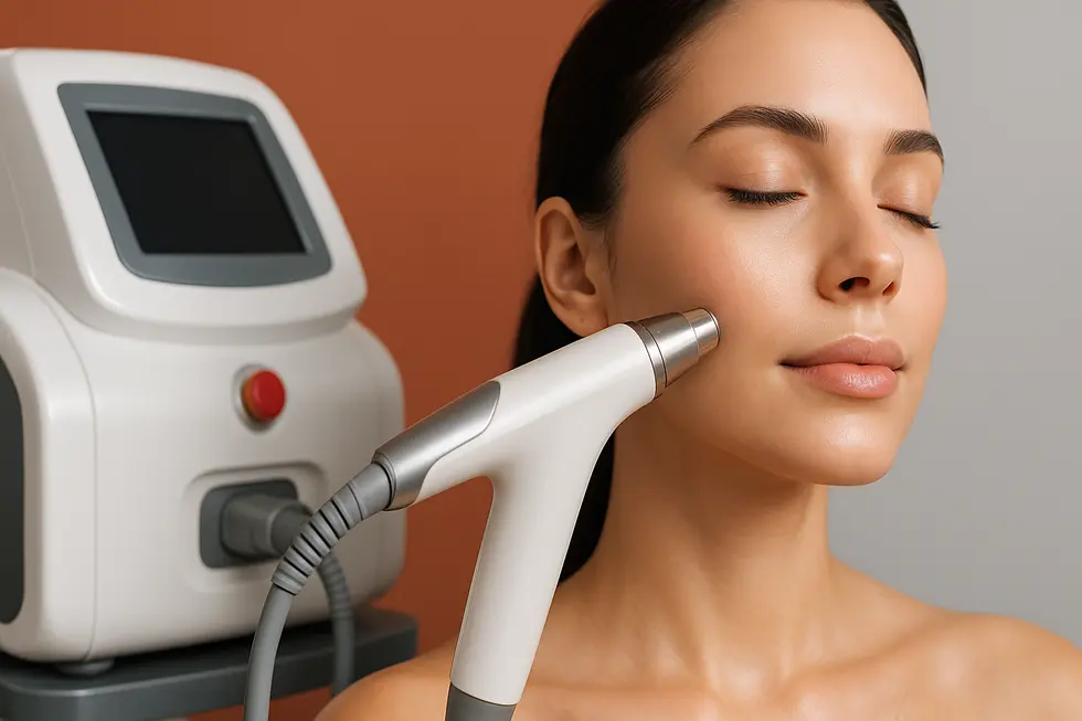 エナジェット施術中のクローズアップ。針なしで肌を再生する最新技術を示す。