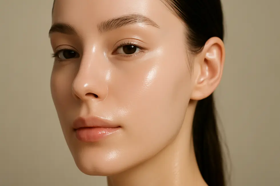 エナメルのように滑らかで光沢のある、完璧な陶器肌のクローズアップ写真。